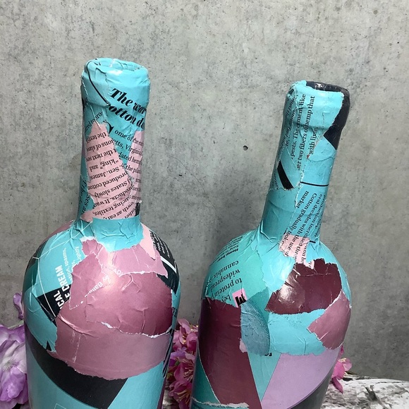 🌺 2PC DECOR BOTTLE DESIGN HOME DECORATION TEAL HOME COLLAGE ART DISPLAY SET - Picture 6 of 8